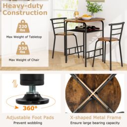 Gymax 3 PCS Wood Grain Dining Table Set Kitchen Table & Chairs in Brown - thumbnail 5