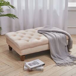 KORVIXA Chesterfield Velvet Upholstered Bench Stool Chair in Beige - Size: 100 cm x 100 cm - thumbnail 5