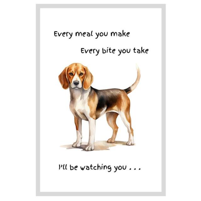 Animal Crackers Dog Tea Towel With 'Watching You' Funny Wording - Beagle in White - image 1