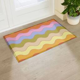 Artsy Mats Elizabeth Olwen Wavey Lines Indoor/Outdoor Doormat (90x60cm) in Yellow - Size: 60 x 90 cm