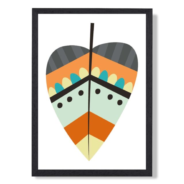 ARTZE Tribal Leaf Framed Print SIZE: A4 with Black Frame in Orange - image 1