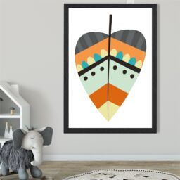 ARTZE Tribal Leaf Framed Print SIZE: A4 with Black Frame in Orange - thumbnail 2