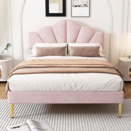 Matteo Velvet Upholstered Double Bed with Adjustable Headboard, Pink - thumbnail 6