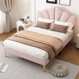 Matteo Velvet Upholstered Double Bed with Adjustable Headboard, Pink - thumbnail 5