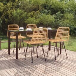Berkfield Home 5 Piece Garden Dining Set Poly Rattan in Brown - thumbnail 1