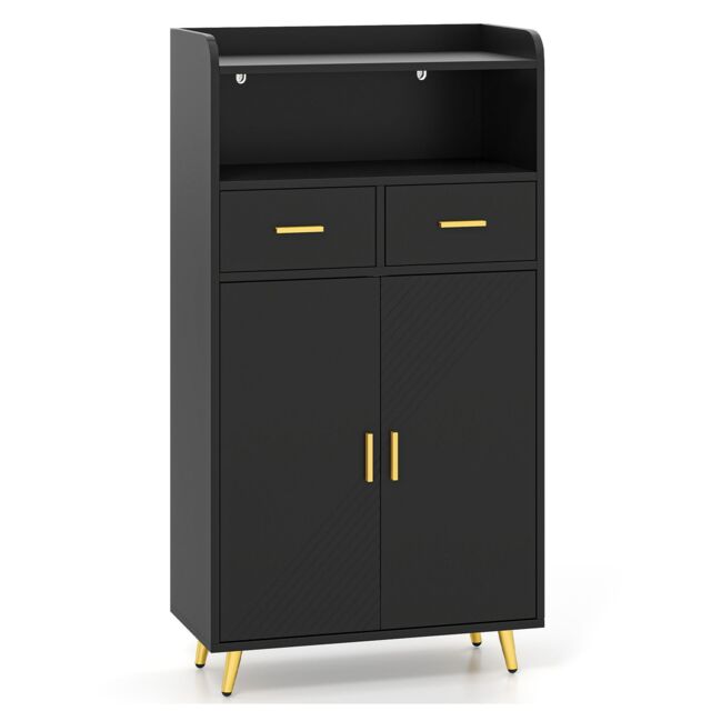 Gymax Freestanding Buffet Sideboard Kitchen Cabinet With 2 Doors 2 Drawers in Black - image 1