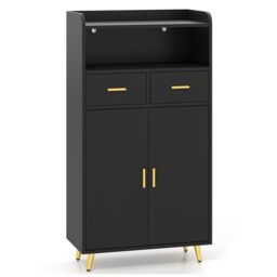 Gymax Freestanding Buffet Sideboard Kitchen Cabinet With 2 Doors 2 Drawers in Black