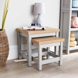 Home Source Nest of 2 Tables Coffee Occasional Side End 36mm Oak Top Nested Set in Grey
