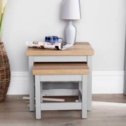 Home Source Nest of 2 Tables Coffee Occasional Side End 36mm Oak Top Nested Set in Grey - thumbnail 5