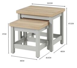 Home Source Nest of 2 Tables Coffee Occasional Side End 36mm Oak Top Nested Set in Grey - thumbnail 8