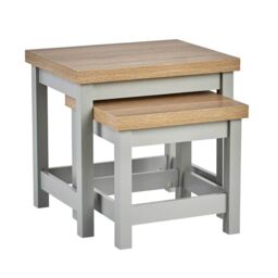 Home Source Nest of 2 Tables Coffee Occasional Side End 36mm Oak Top Nested Set in Grey - thumbnail 6
