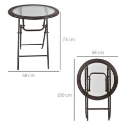 OUTSUNNY Folding Round Rattan Table with Tempered Glass Top for Patio Garden Outdoor in Brown - thumbnail 3