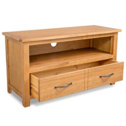 Berkfield Home TV Cabinet 90x35x48 cm Solid Oak Wood in Brown - Size: 90 x 35 x 48 cm - thumbnail 1