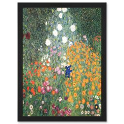 Artery8 Gustav Klimt Flower Garden 1907 Art Nouveau Floral Home Painting A4 Artwork Framed Wall Art Print in Black - thumbnail 1