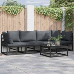 Berkfield Home Garden Sofa Set 5 pcs Black 70 x 70 x 32 cm Aluminium - thumbnail 2