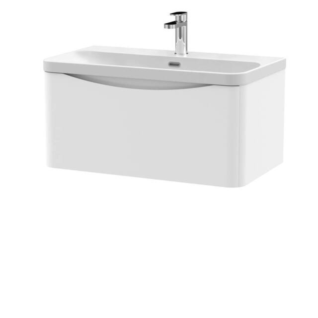 Balterley Arch Bathroom Wall Hung 1 Drawer Vanity, Ceramic Basin, White, 800mm in White - image 1