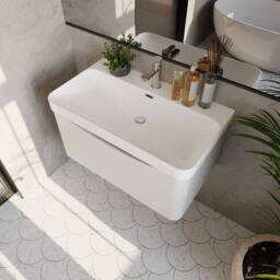 Balterley Arch Bathroom Wall Hung 1 Drawer Vanity, Ceramic Basin, White, 800mm in White - thumbnail 3