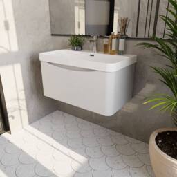 Balterley Arch Bathroom Wall Hung 1 Drawer Vanity, Ceramic Basin, White, 800mm in White - thumbnail 4
