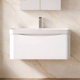 Balterley Arch Bathroom Wall Hung 1 Drawer Vanity, Ceramic Basin, White, 800mm in White - thumbnail 6