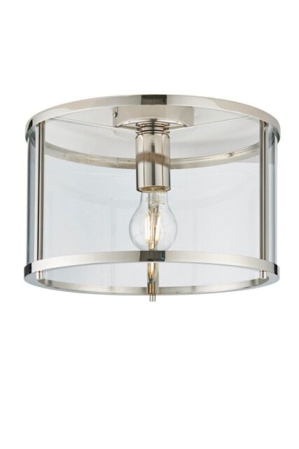 Netlighting Hopton Cylindrical Ceiling Light Bright Nickel Clear Glass Shade in Grey - image 1