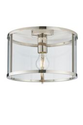 Netlighting Hopton Cylindrical Ceiling Light Bright Nickel Clear Glass Shade in Grey - thumbnail 1