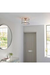 Netlighting Hopton Cylindrical Ceiling Light Bright Nickel Clear Glass Shade in Grey - thumbnail 3
