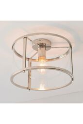 Netlighting Hopton Cylindrical Ceiling Light Bright Nickel Clear Glass Shade in Grey - thumbnail 2