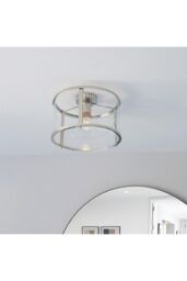 Netlighting Hopton Cylindrical Ceiling Light Bright Nickel Clear Glass Shade in Grey - thumbnail 5