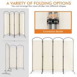 Costway 4 Panel Room Divider 188cm Folding Privacy Screen Portable Freestanding Divider in White - thumbnail 4