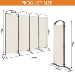 Costway 4 Panel Room Divider 188cm Folding Privacy Screen Portable Freestanding Divider in White - thumbnail 2