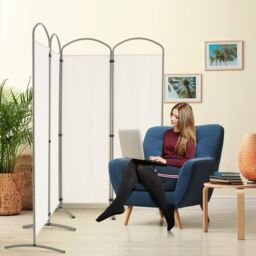 Costway 4 Panel Room Divider 188cm Folding Privacy Screen Portable Freestanding Divider in White - thumbnail 3