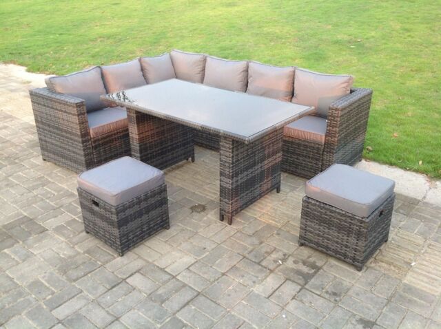Fimous Outdoor Lounge Rattan Corner Sofa Set Garden Furniture with Small FootStools 6 Seater in Dark Grey - image 1