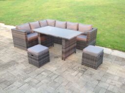 Fimous Outdoor Lounge Rattan Corner Sofa Set Garden Furniture with Small FootStools 6 Seater in Dark Grey - thumbnail 2