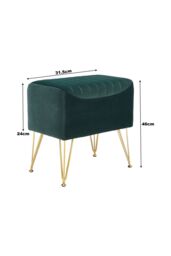 Living and Home Soft Channel Velvet Stool with Gold Legs in Green - thumbnail 6