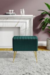 Living and Home Soft Channel Velvet Stool with Gold Legs in Green - thumbnail 2