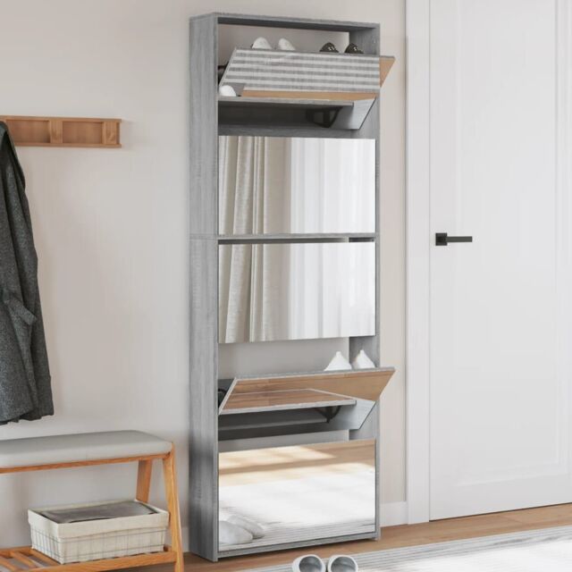 Berkfield Home Shoe Cabinet with Mirror 5-Layer Grey Sonoma 63x17x169.5 cm - image 1