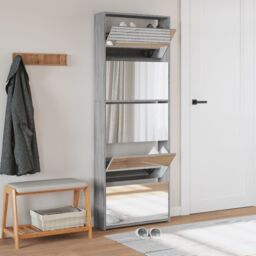 Berkfield Home Shoe Cabinet with Mirror 5-Layer Grey Sonoma 63x17x169.5 cm - thumbnail 3