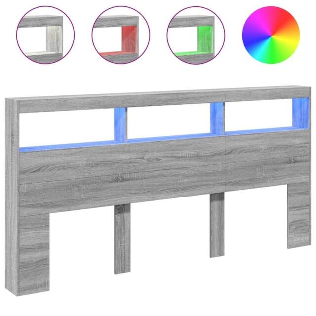 Berkfield Home Headboard Cabinet with LED Grey Sonoma 200x17x102 cm - Size: 200 x 17 x 102 cm - image 1