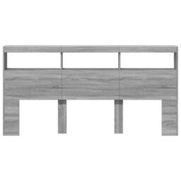 Berkfield Home Headboard Cabinet with LED Grey Sonoma 200x17x102 cm - Size: 200 x 17 x 102 cm - thumbnail 6