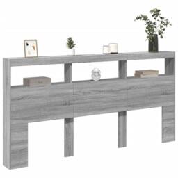 Berkfield Home Headboard Cabinet with LED Grey Sonoma 200x17x102 cm - Size: 200 x 17 x 102 cm - thumbnail 5