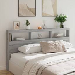 Berkfield Home Headboard Cabinet with LED Grey Sonoma 200x17x102 cm - Size: 200 x 17 x 102 cm - thumbnail 2