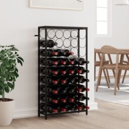 Berkfield Home Wine Rack for 45 Bottles Black 54x18x100 cm Wrought Iron - Size: 54 x 18 x 100 cm - thumbnail 1