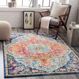 Livabliss Floransa-Vintage Orange Blue Pink Cream Traditional Boho Living Dining Rug - Size: 80 cm x 220 cm