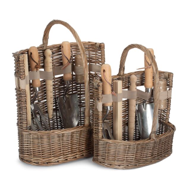Red Hamper Wicker Set of 2 Garden Basket Antique Wash Deluxe Trug Tool Basket in Grey - image 1