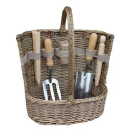 Red Hamper Wicker Set of 2 Garden Basket Antique Wash Deluxe Trug Tool Basket in Grey - thumbnail 2