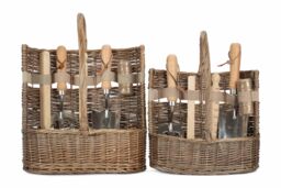 Red Hamper Wicker Set of 2 Garden Basket Antique Wash Deluxe Trug Tool Basket in Grey - thumbnail 3