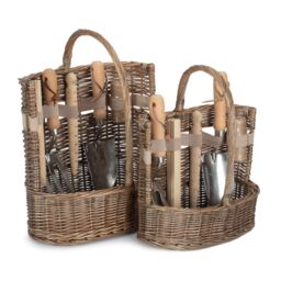 Red Hamper Wicker Set of 2 Garden Basket Antique Wash Deluxe Trug Tool Basket in Grey
