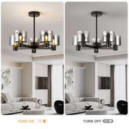 Harper Living Men's 5 Lights Semi Flush Ceiling Lamp with Smoked Glass Shades, Matt Black - thumbnail 6