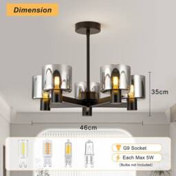 Harper Living Men's 5 Lights Semi Flush Ceiling Lamp with Smoked Glass Shades, Matt Black - thumbnail 8