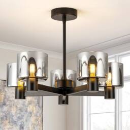 Harper Living Men's 5 Lights Semi Flush Ceiling Lamp with Smoked Glass Shades, Matt Black - thumbnail 2